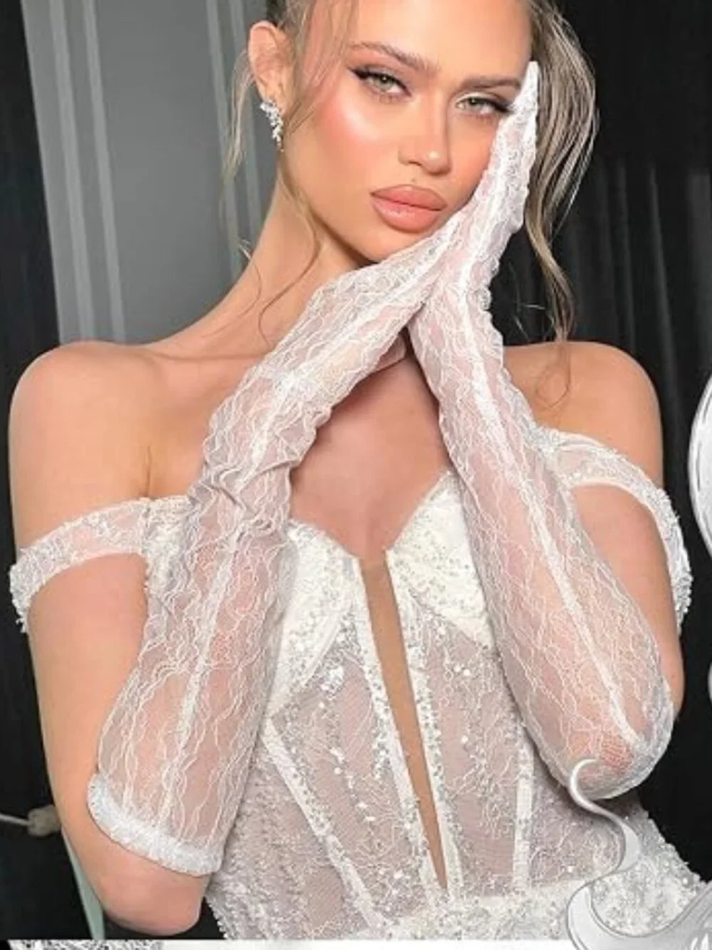 Long Lace Wedding Gloves